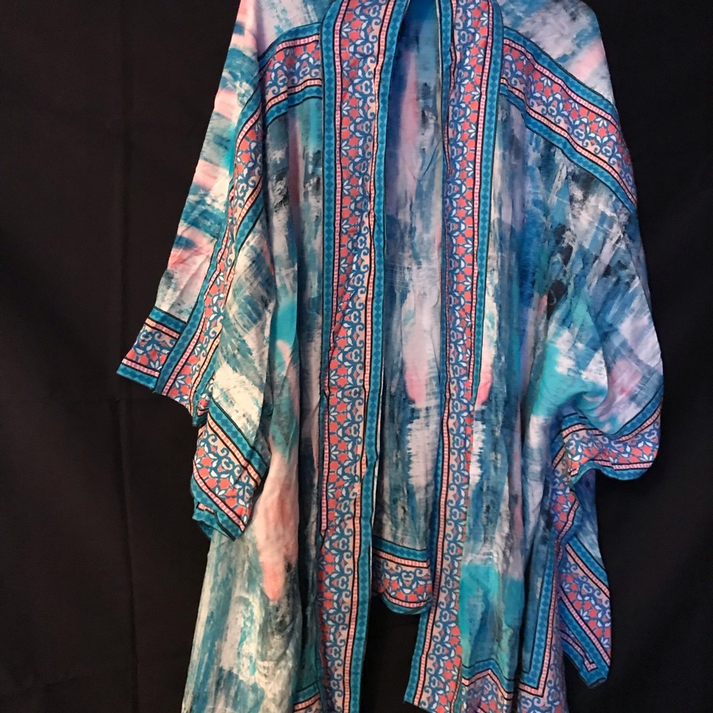 Blue Tie Dye printed open front woven Kimono